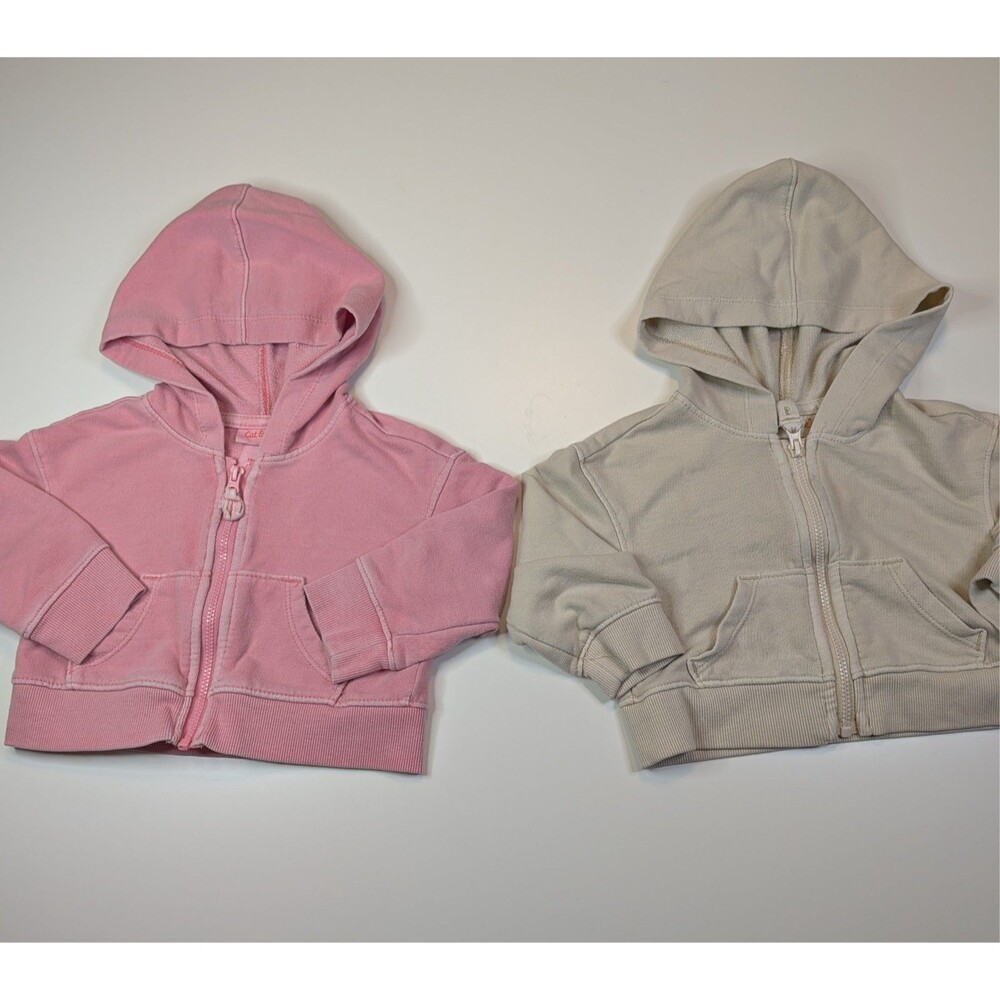 Cat & Jack Baby Girl Hoodie Bundle Pink Beige Zip Up 12M
